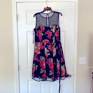 Eliza J midi dress, size 14, navy, floral
